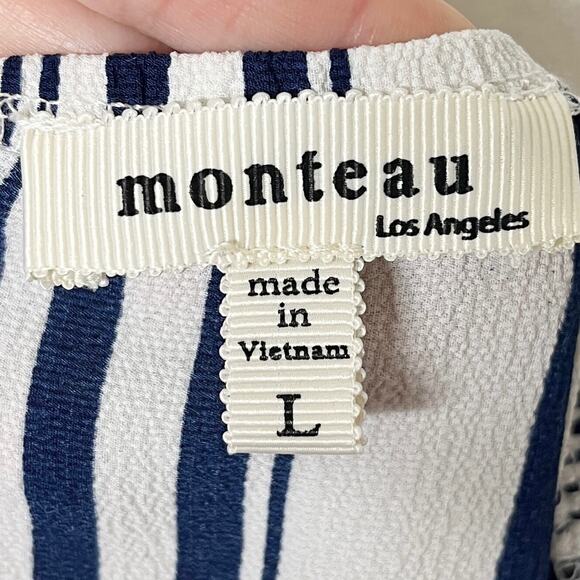 Monteau Womens Blouson Dress L Blue White Stripe Mini Sleeveless Spaghetti Strap - Picture 7 of 8